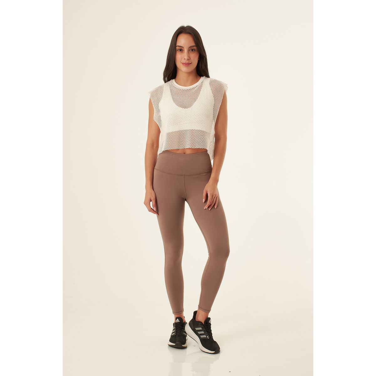 BELIFE - Camiseta manga sisa color ivory en tela malla para mujer