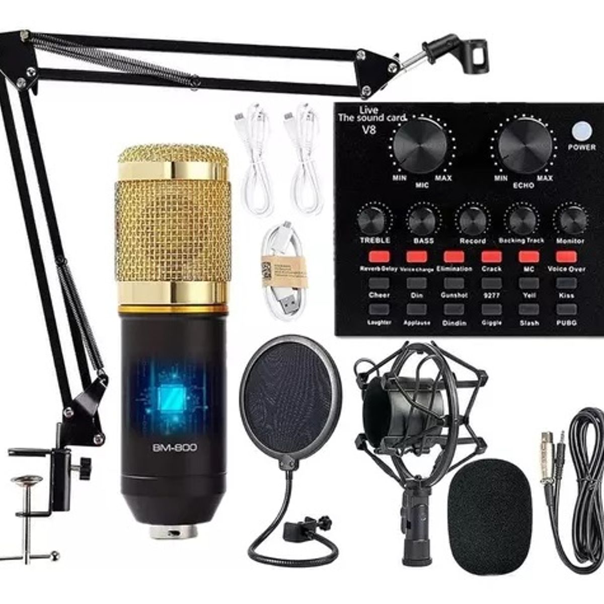 GENERICO - Kit De Micrófono De Condensador BM 800 Con Tarjeta De Sonido V8S