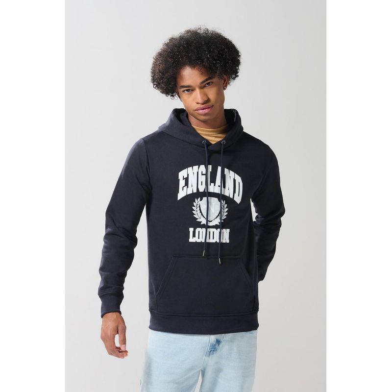 KOAJ - KOAJ Buzo azul intenso con capota y diseño college blanco Hombre