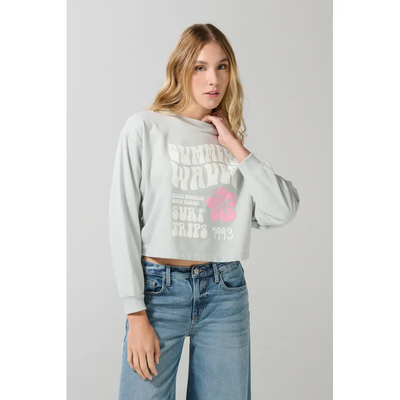 KOAJ - KOAJ Buzo crop top verde claro con diseño de verano Mujer
