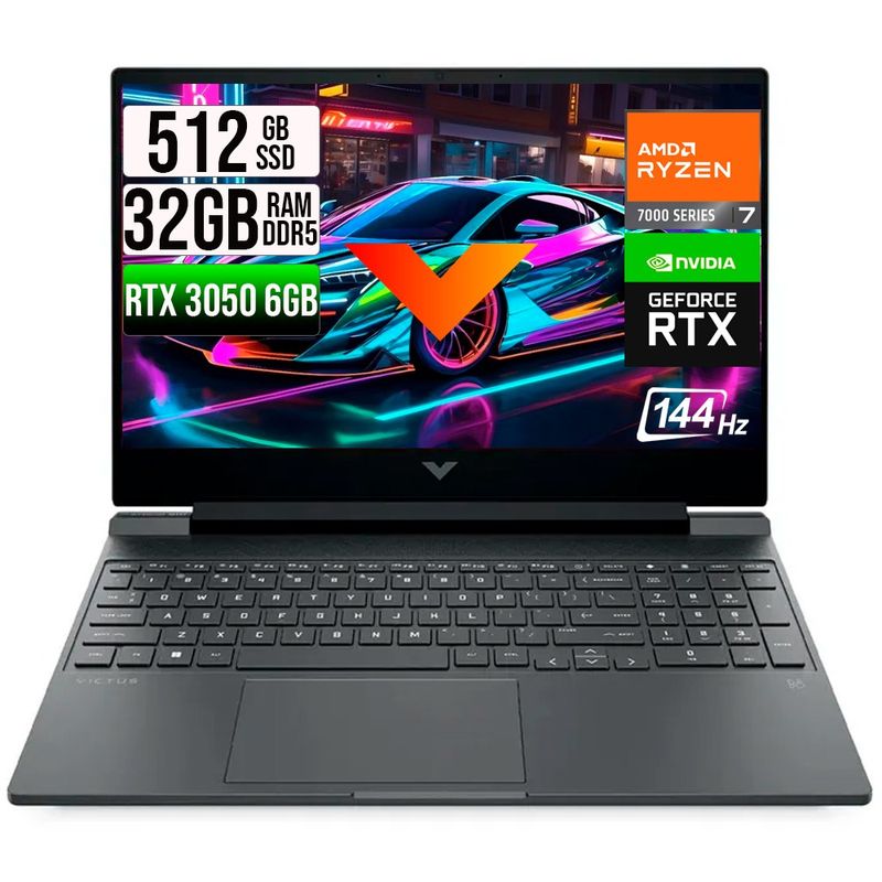 HP - HP VICTUS AMD RYZEN 7-7445HS RTX 3050 6GB SSD 512GB RAM 32GB LED 15,6" FHD 144Hz