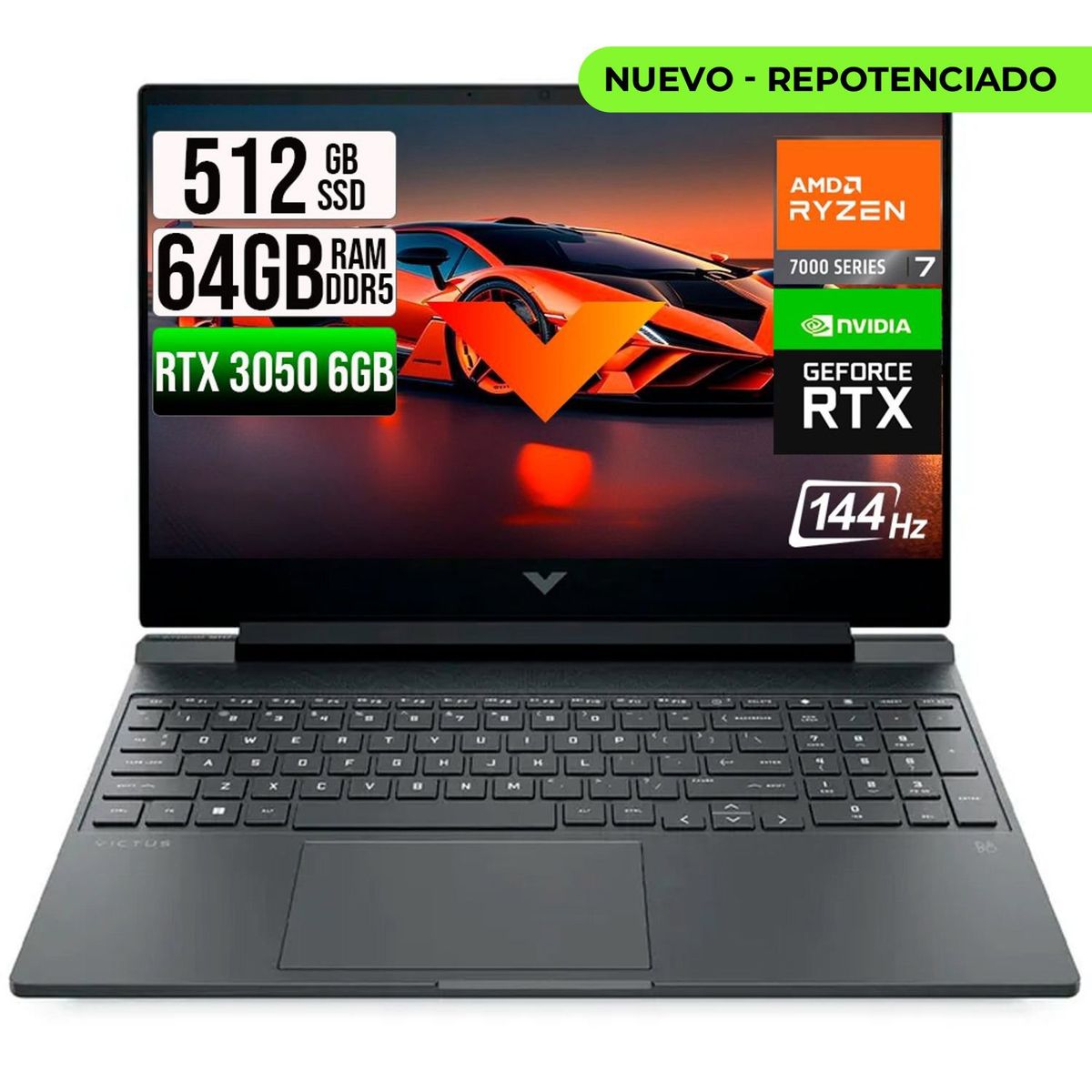 HP - HP VICTUS AMD RYZEN 7-7445HS RTX 3050 6GB SSD 512GB RAM 64GB LED 15,6" FHD 144Hz