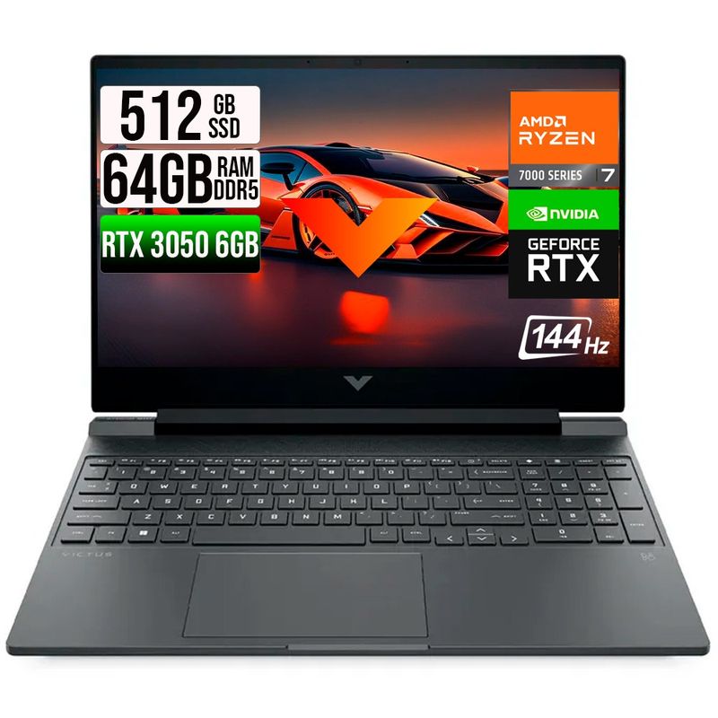 HP - HP VICTUS AMD RYZEN 7-7445HS RTX 3050 6GB SSD 512GB RAM 64GB LED 15,6" FHD 144Hz
