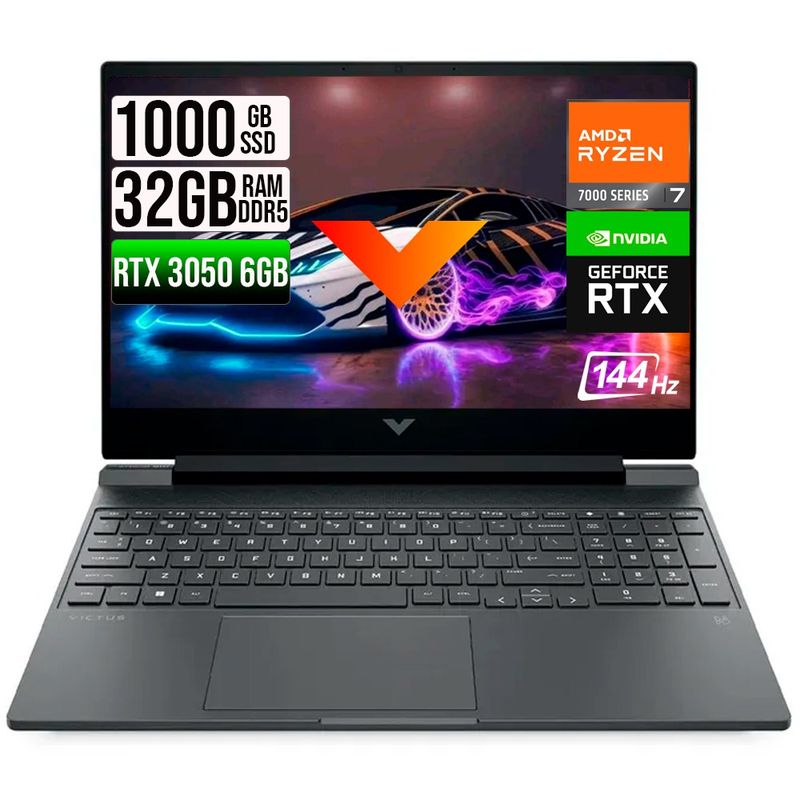 HP - HP VICTUS AMD RYZEN 7-7445HS RTX 3050 6GB SSD 1TB RAM 32GB LED 15,6" FHD 144Hz