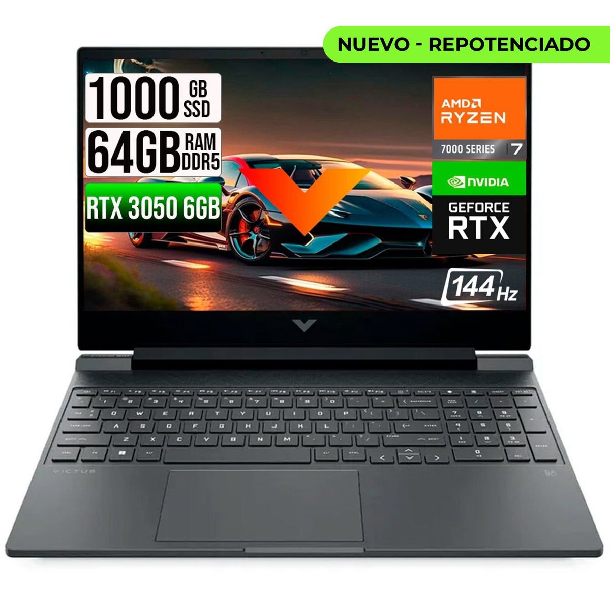 HP - HP VICTUS AMD RYZEN 7-7445HS RTX 3050 6GB SSD 1TB RAM 64GB LED 15,6" FHD 144Hz