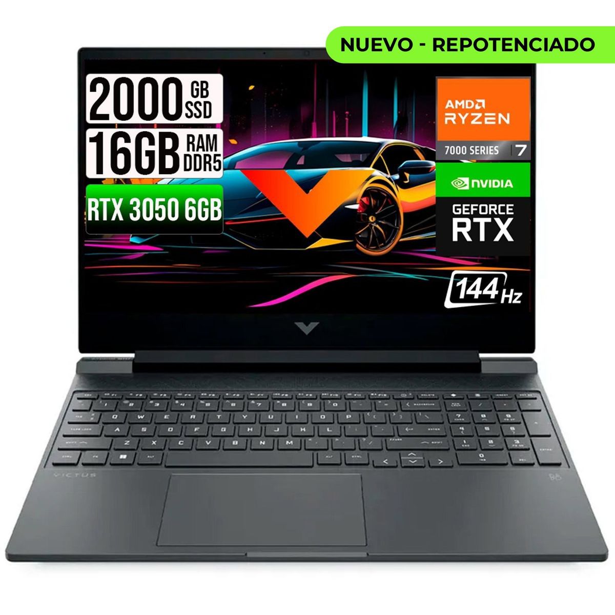 HP - HP VICTUS AMD RYZEN 7-7445HS RTX 3050 6GB SSD 2TB RAM 16GB LED 15,6" FHD 144Hz