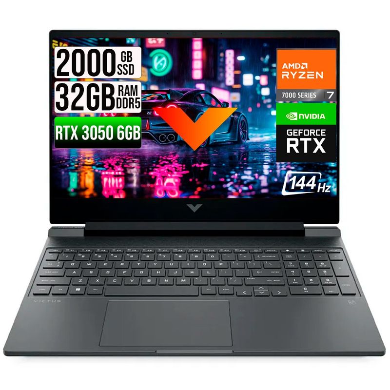 HP - HP VICTUS AMD RYZEN 7-7445HS RTX 3050 6GB SSD 2TB RAM 32GB LED 15,6" FHD 144Hz