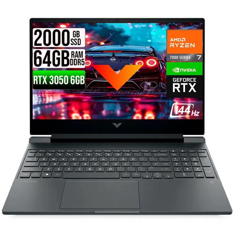 HP - HP VICTUS AMD RYZEN 7-7445HS RTX 3050 6GB SSD 2TB RAM 64GB LED 15,6" FHD 144Hz
