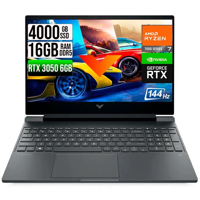 HP - HP VICTUS AMD RYZEN 7-7445HS RTX 3050 6GB SSD 4TB RAM 16GB LED 15,6" FHD 144Hz