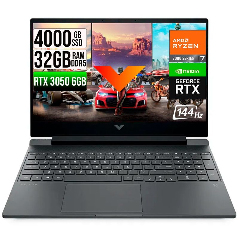 HP - HP VICTUS AMD RYZEN 7-7445HS RTX 3050 6GB SSD 4TB RAM 32GB LED 15,6" FHD 144Hz