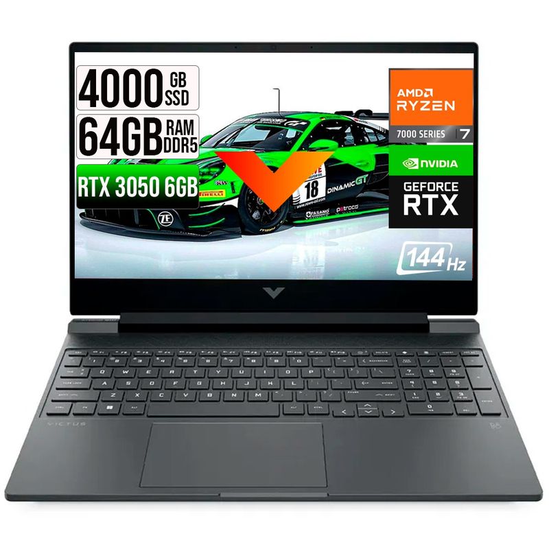 HP - HP VICTUS AMD RYZEN 7-7445HS RTX 3050 6GB SSD 4TB RAM 64GB LED 15,6" FHD 144Hz