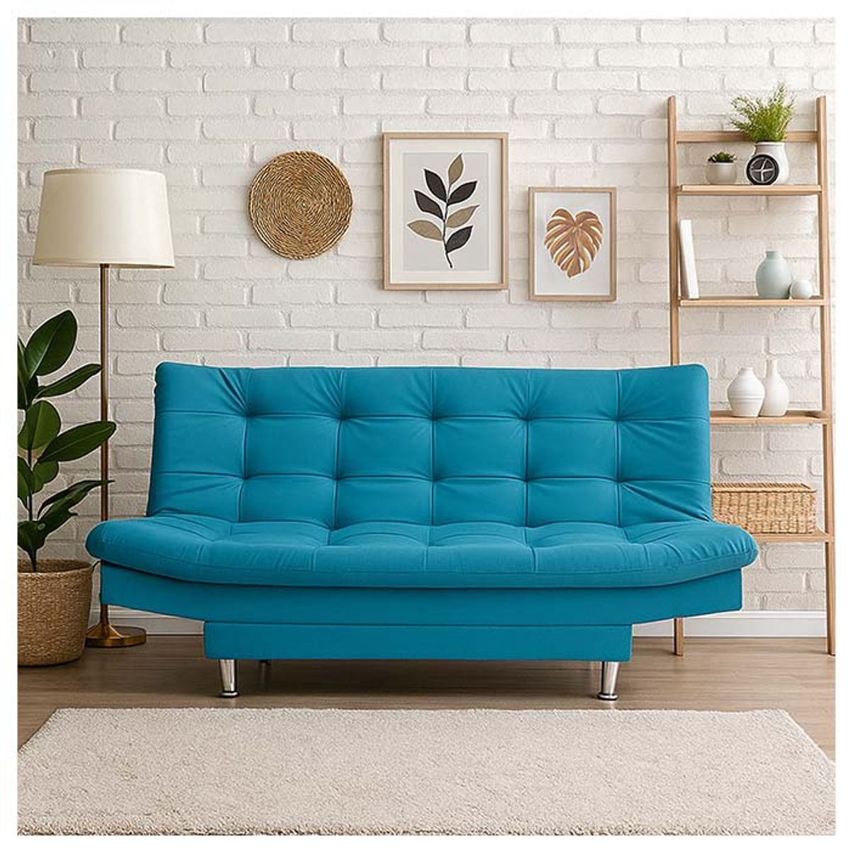 GENERICO - Sofá cama  Click Clack clasic de tres puestos, vertigo Azul Turquesa.