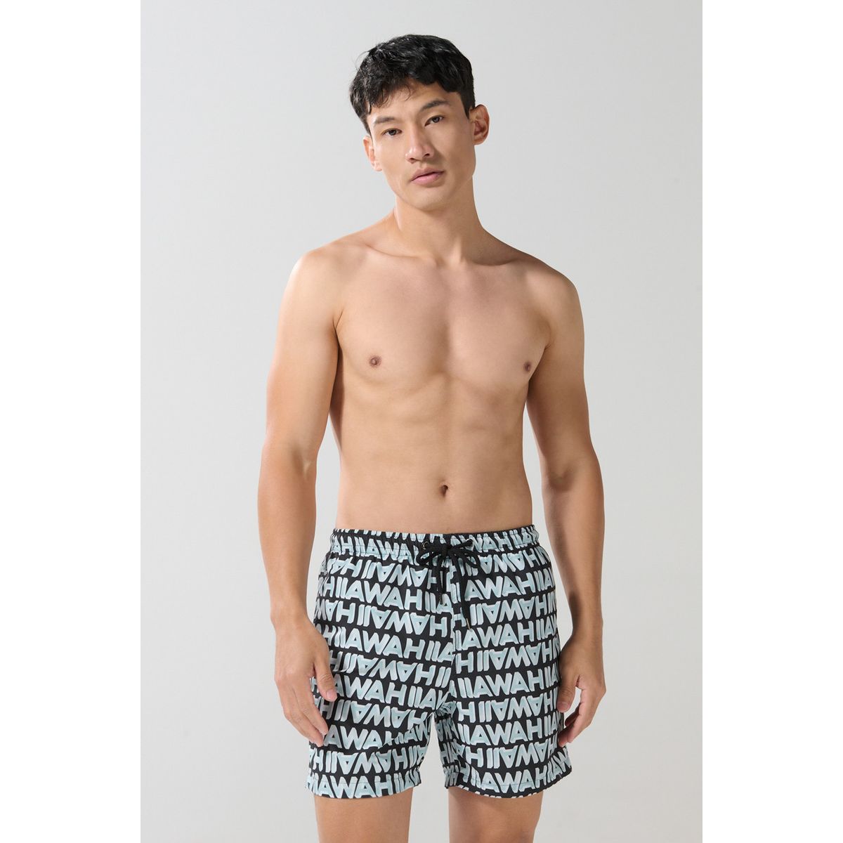 KOAJ - KOAJ Bermuda tiro bajo playera negra con diseños de textos Hombre