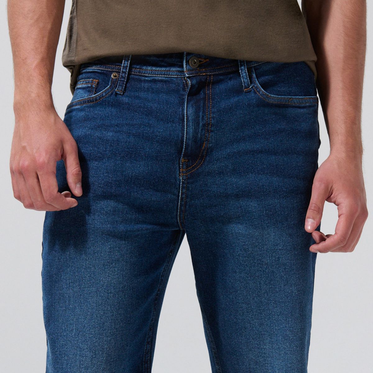 KOAJ - KOAJ Bermuda tiro bajo slim en jean azul oscura con desgaste Hombre