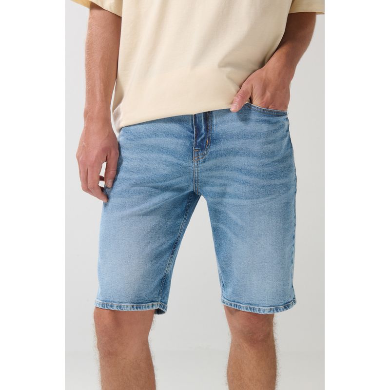 KOAJ - KOAJ Bermuda slim tiro bajo en jean azul con desgastes Hombre