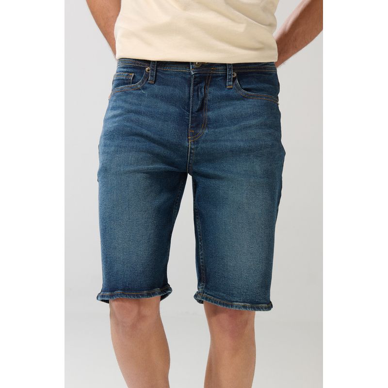 KOAJ - KOAJ Bermuda en jean azul oscura tipo slim con tiro bajo Hombre