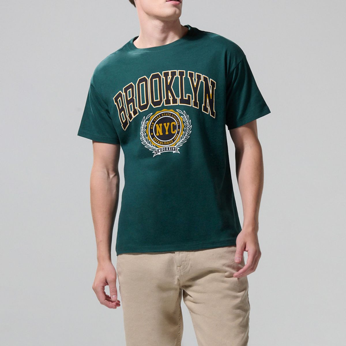 KOAJ - KOAJ Bermuda slim en jean kaki clara con tiro bajo Hombre