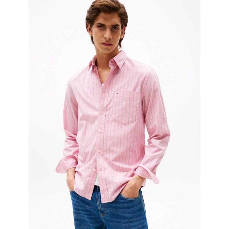 TOMMY HILFIGER - Camisa rosada Oxford de rayas y corte regular Tommy Hilfiger