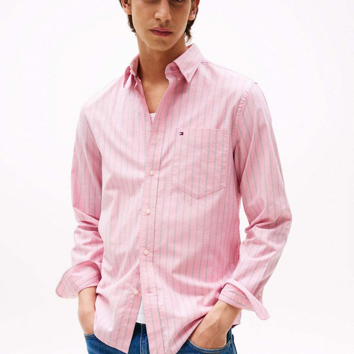 TOMMY HILFIGER - Camisa rosada Oxford de rayas y corte regular Tommy Hilfiger