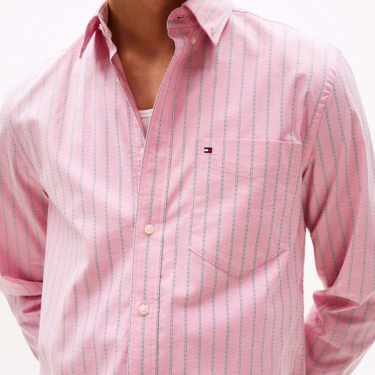 TOMMY HILFIGER - Camisa rosada Oxford de rayas y corte regular Tommy Hilfiger