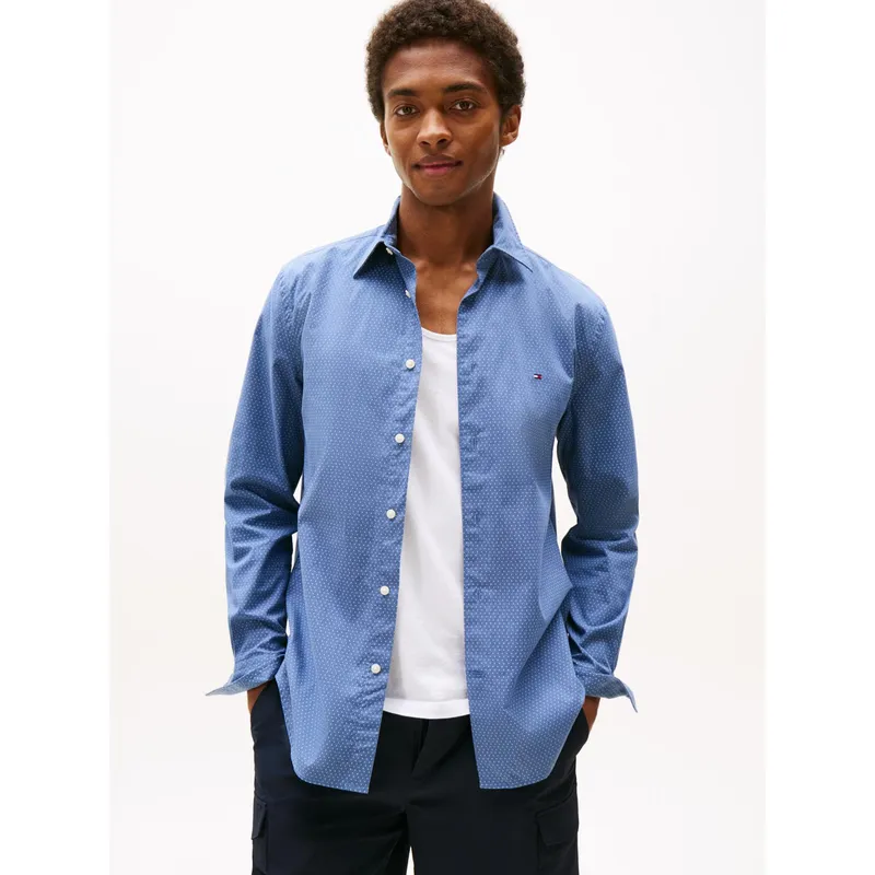 TOMMY HILFIGER - Camisa azul Poplin Mini de manga larga Tommy Hilfiger