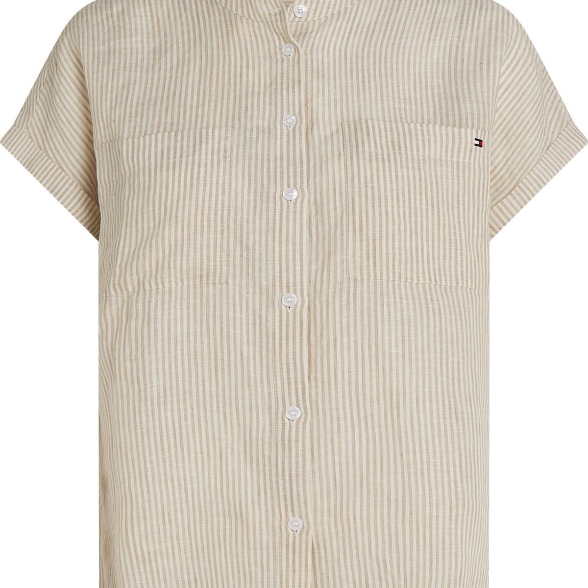 TOMMY HILFIGER - Blusa beige amplia de manga corta en lino Tommy Hilfiger