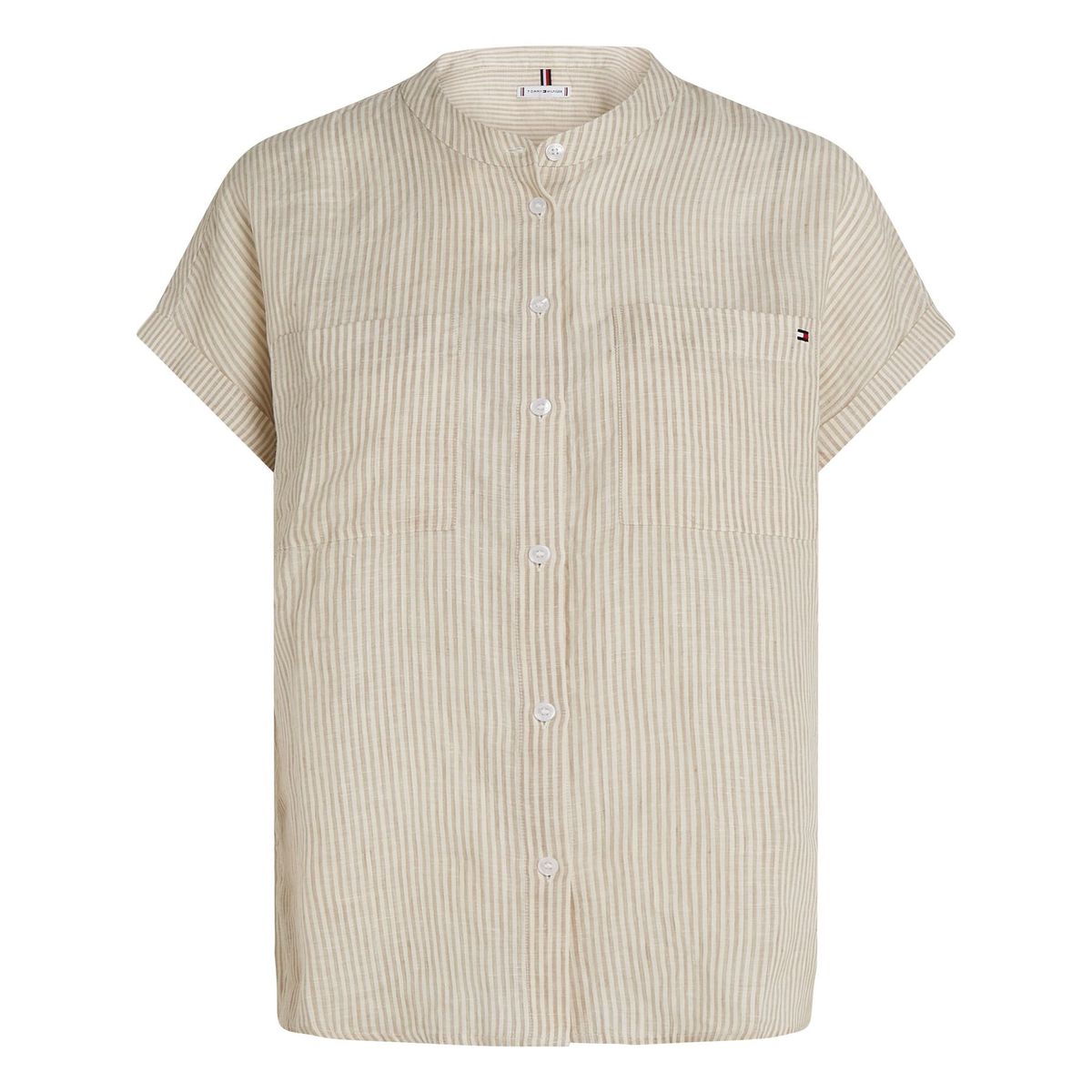 TOMMY HILFIGER - Blusa beige amplia de manga corta en lino Tommy Hilfiger