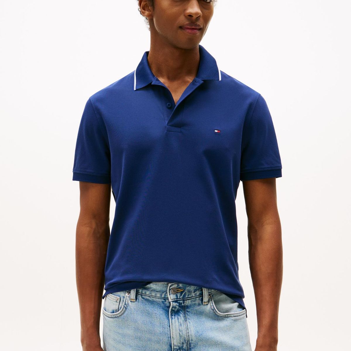 TOMMY HILFIGER - Polo azul Performance de corte regular con ribete Tommy Hilfiger