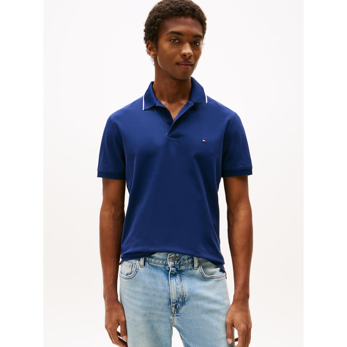 TOMMY HILFIGER - Polo azul Performance de corte regular con ribete Tommy Hilfiger