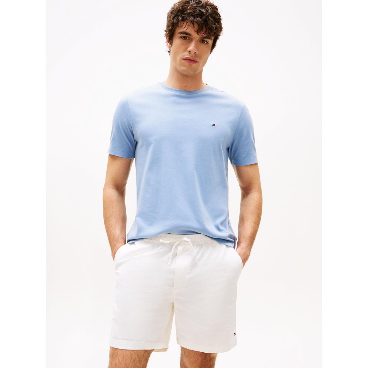 TOMMY HILFIGER - Camiseta azul de cuello redondo y punto interlock Tommy Hilfiger