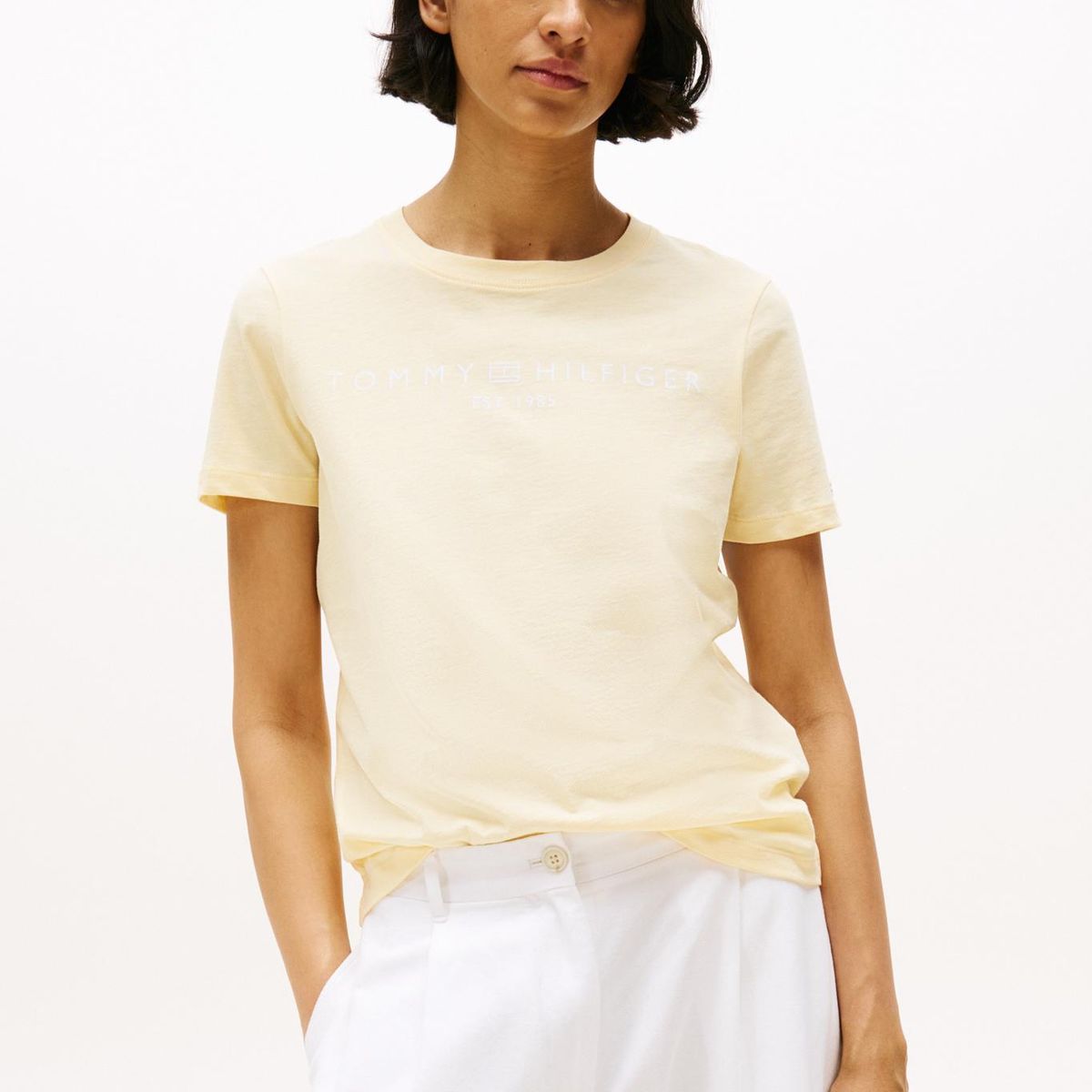 TOMMY HILFIGER - Camiseta amarilla con cuello redondo y logo distintivo Tommy Hilfiger