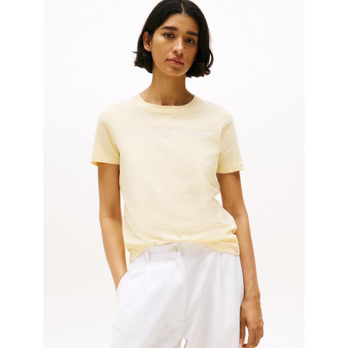 TOMMY HILFIGER - Camiseta amarilla con cuello redondo y logo distintivo Tommy Hilfiger