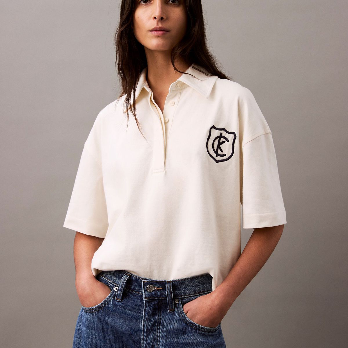 CALVIN KLEIN - Polo blanco de punto de algodón con logo Calvin Klein