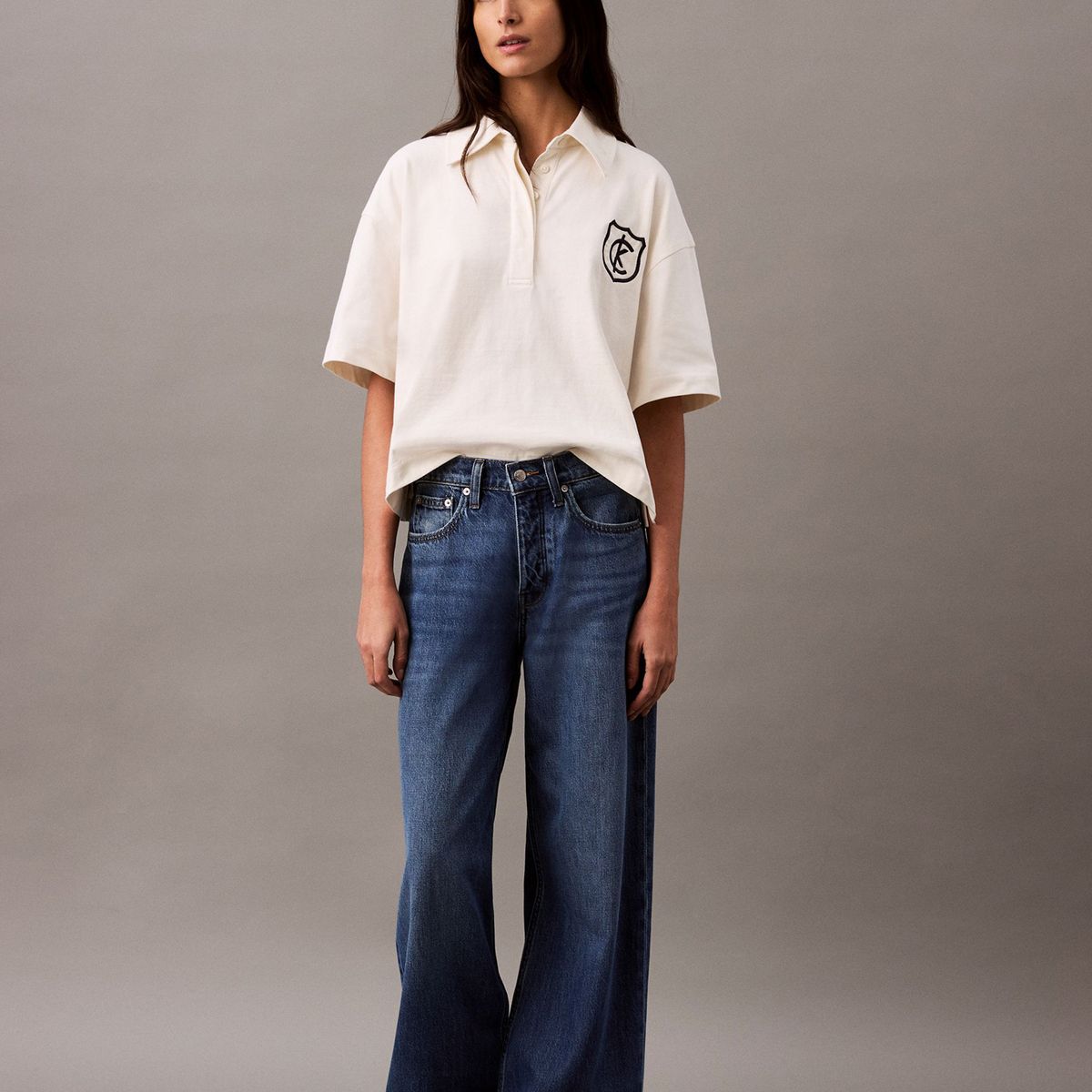 CALVIN KLEIN - Polo blanco de punto de algodón con logo Calvin Klein