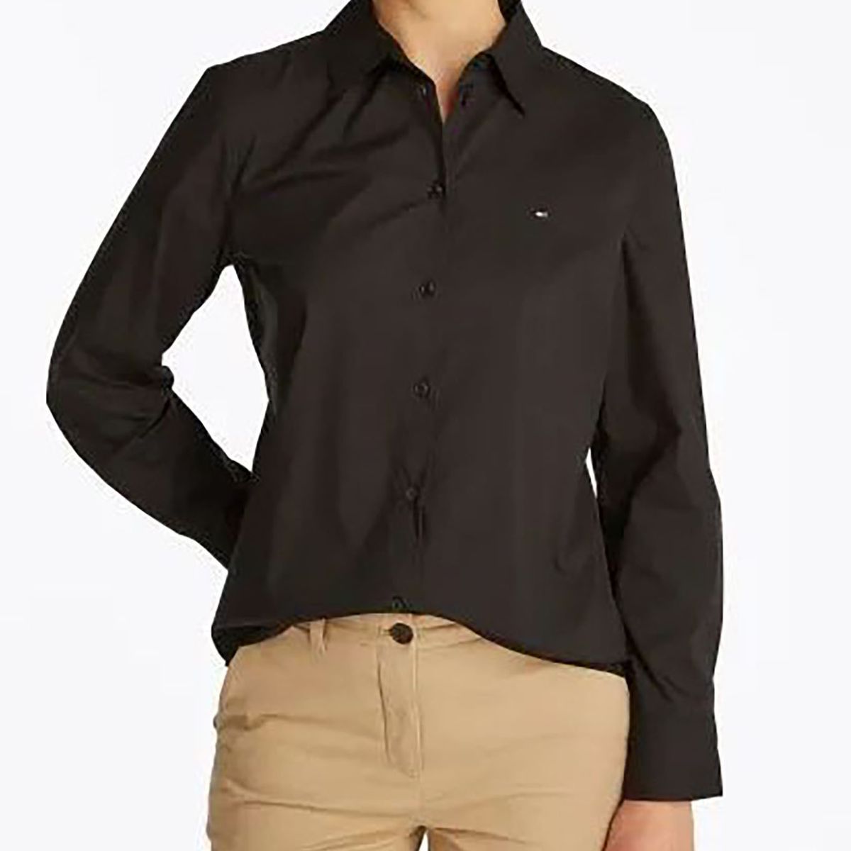 TOMMY HILFIGER - Camisa negra de popelín de corte regular Tommy Hilfiger