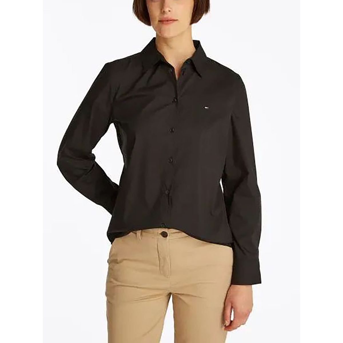 TOMMY HILFIGER - Camisa negra de popelín de corte regular Tommy Hilfiger