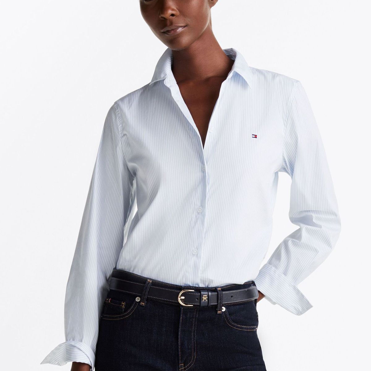 TOMMY HILFIGER - Camisa celeste de popelín de corte regular Tommy Hilfiger