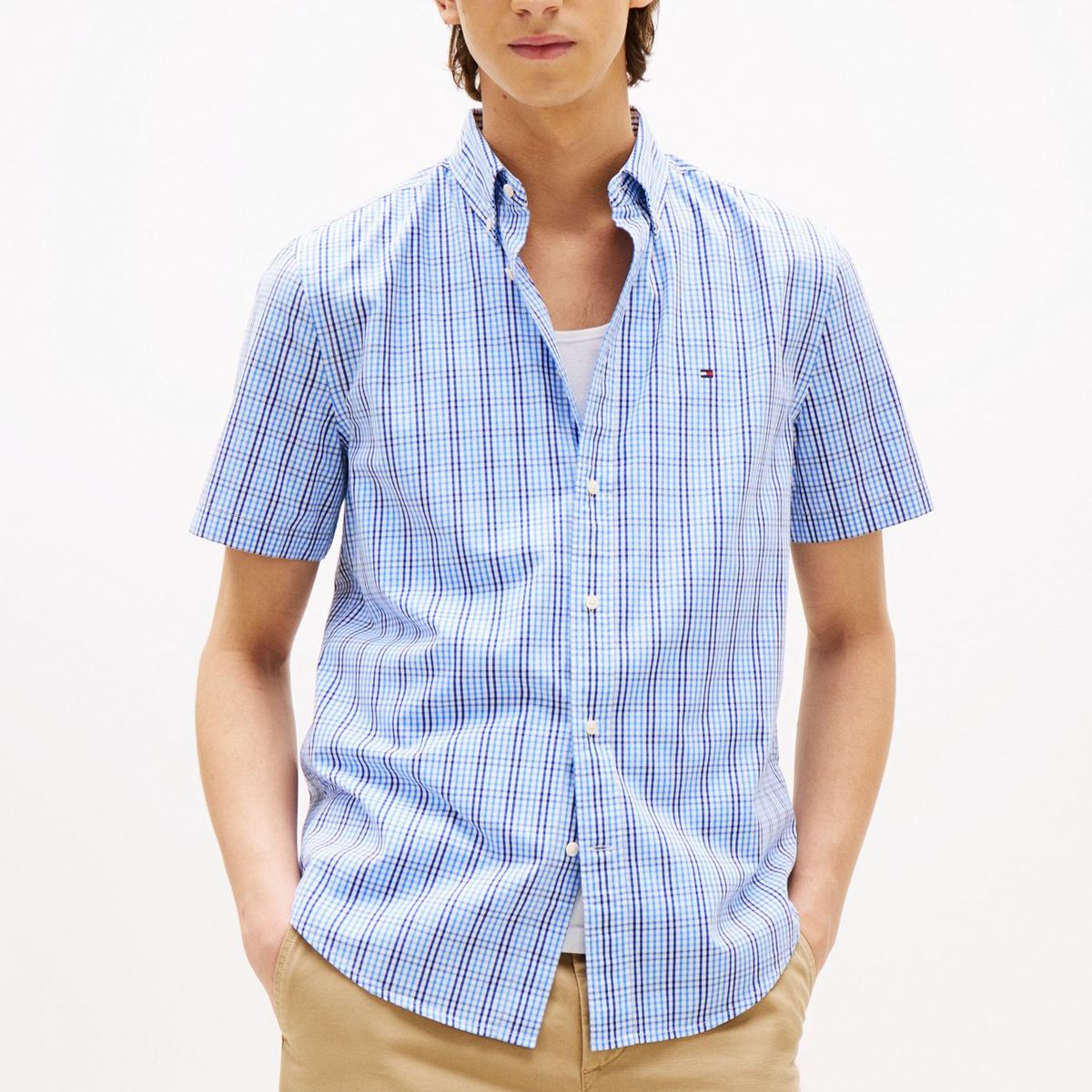 TOMMY HILFIGER - Camisa azul Americana de manga corta Tommy Hilfiger