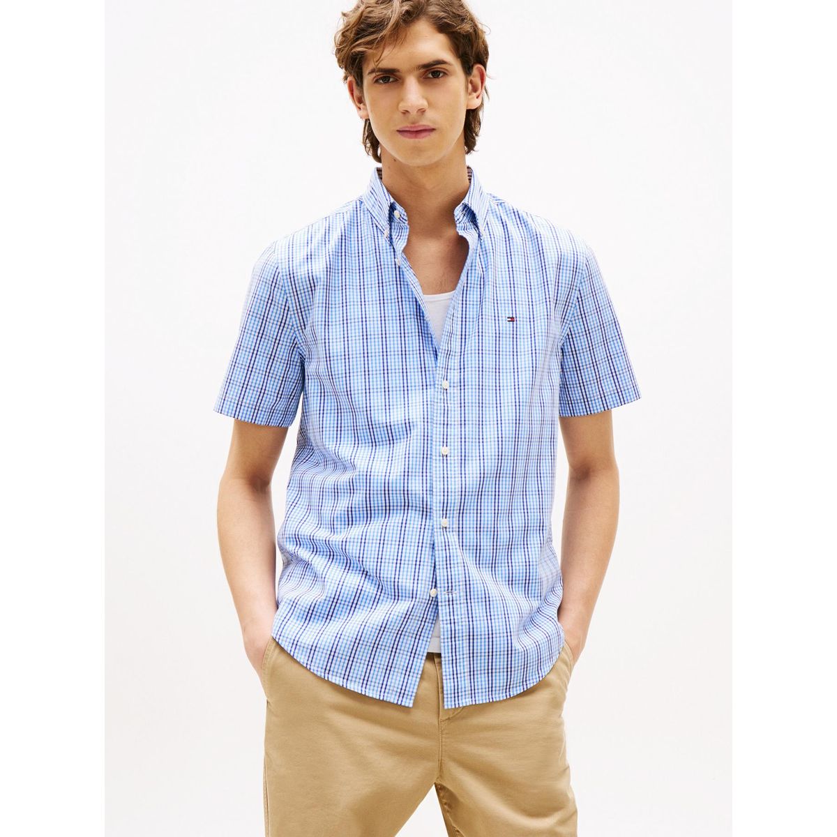 TOMMY HILFIGER - Camisa azul Americana de manga corta Tommy Hilfiger