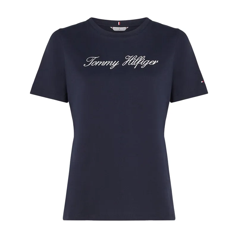 TOMMY HILFIGER - Camiseta azul de corte regular con logo script Tommy Hilfiger