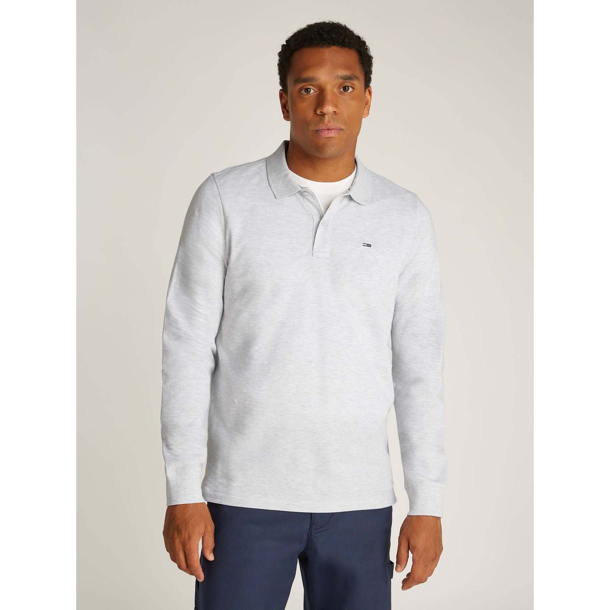 TOMMY HILFIGER - Polo gris manga larga de corte slim Tommy Jeans
