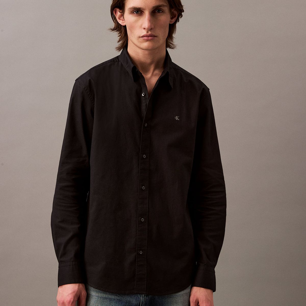 CALVIN KLEIN - Camisa negra Oxford clásica de manga larga Calvin Klein