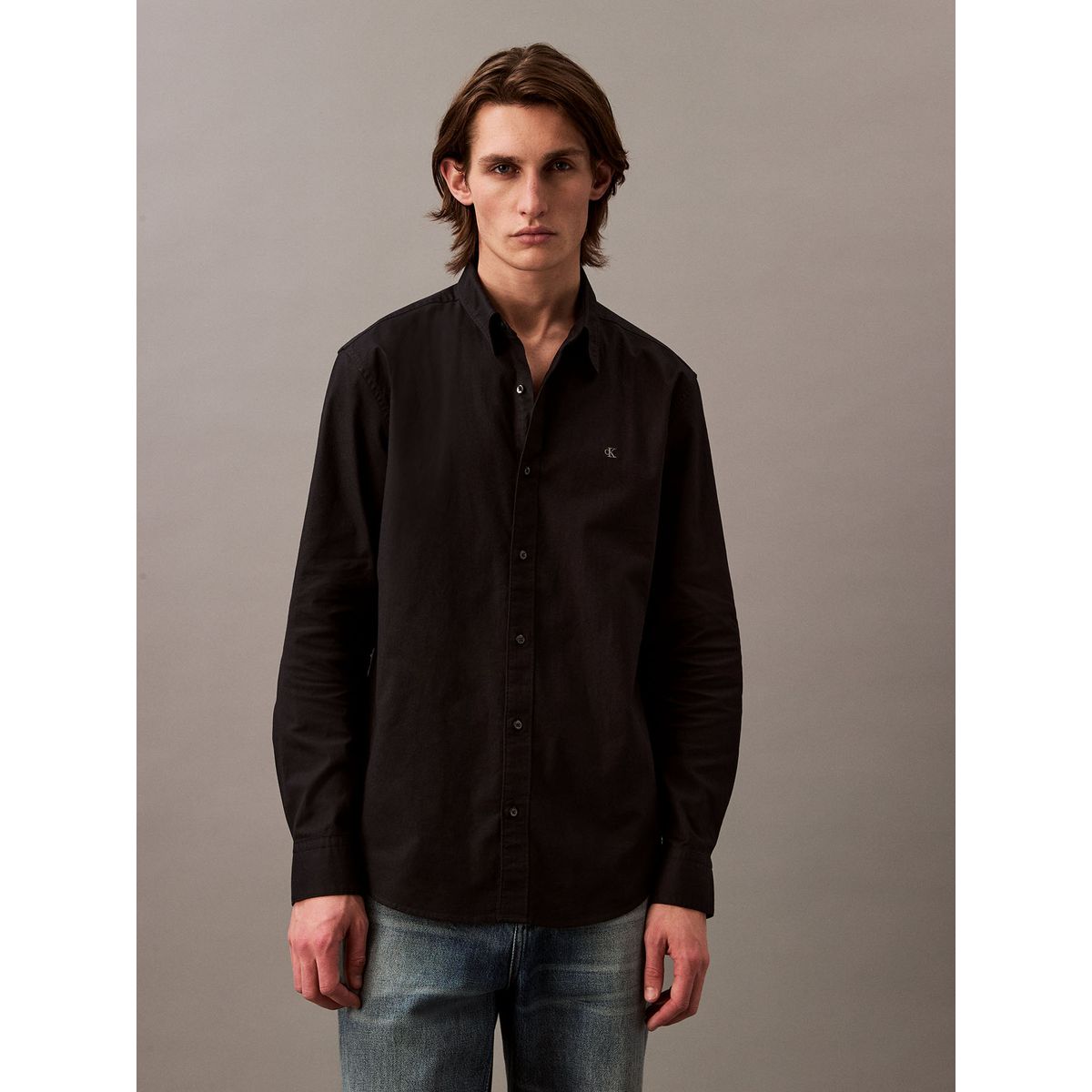 CALVIN KLEIN - Camisa negra Oxford clásica de manga larga Calvin Klein