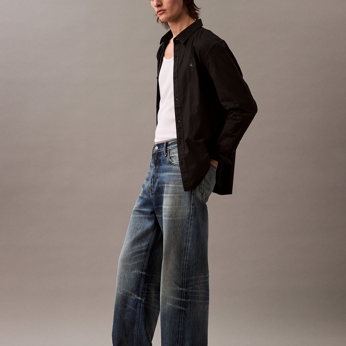 CALVIN KLEIN - Camisa negra Oxford clásica de manga larga Calvin Klein