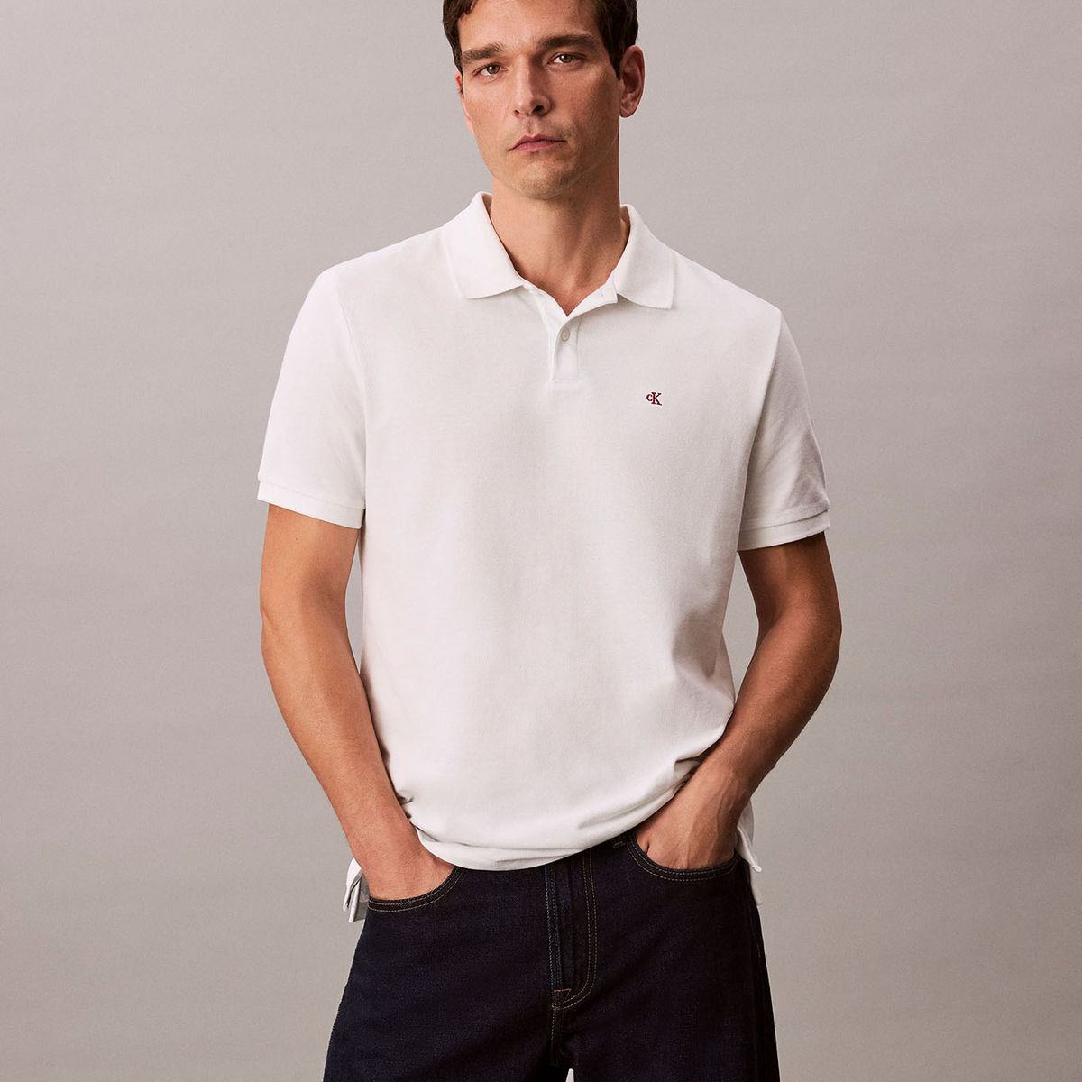 CALVIN KLEIN - Polo gris clásico de piqué de algodón Calvin Klein