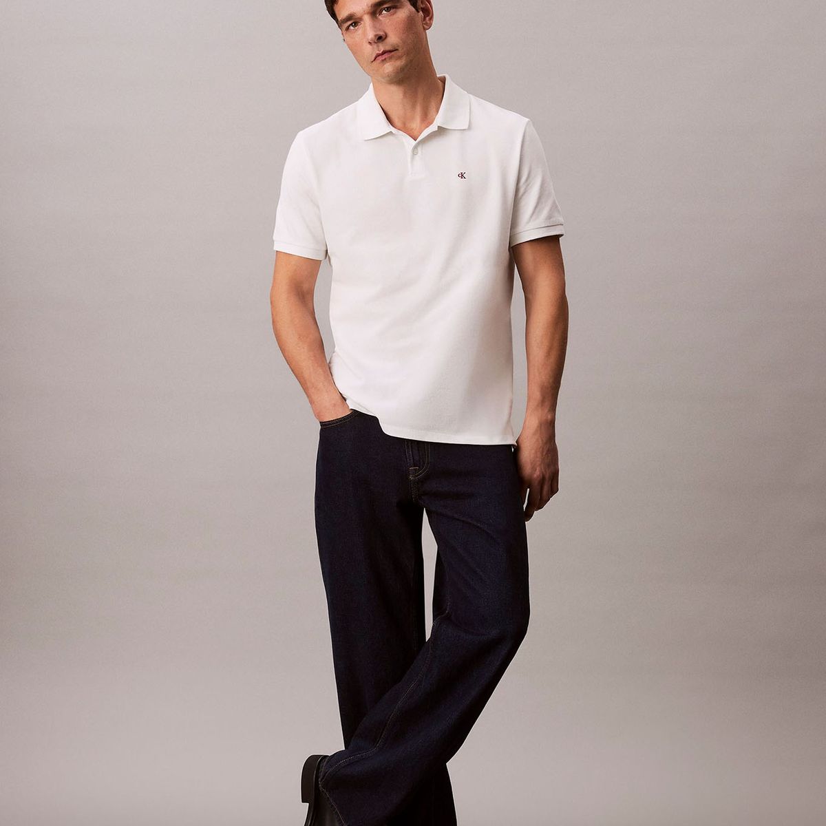 CALVIN KLEIN - Polo gris clásico de piqué de algodón Calvin Klein