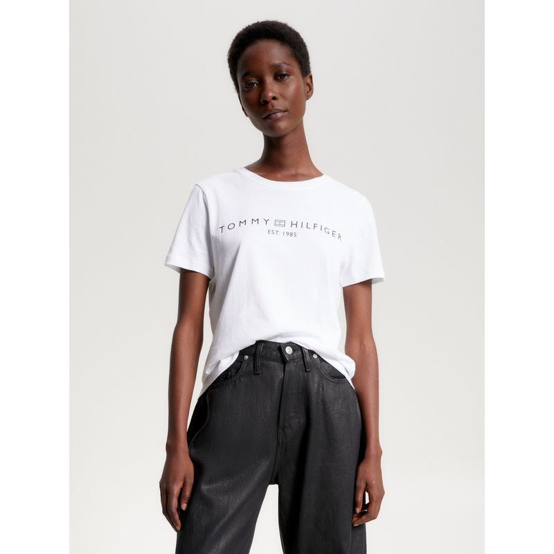 TOMMY HILFIGER - Camiseta blanca con cuello redondo y logo distintivo Tommy Hilfiger