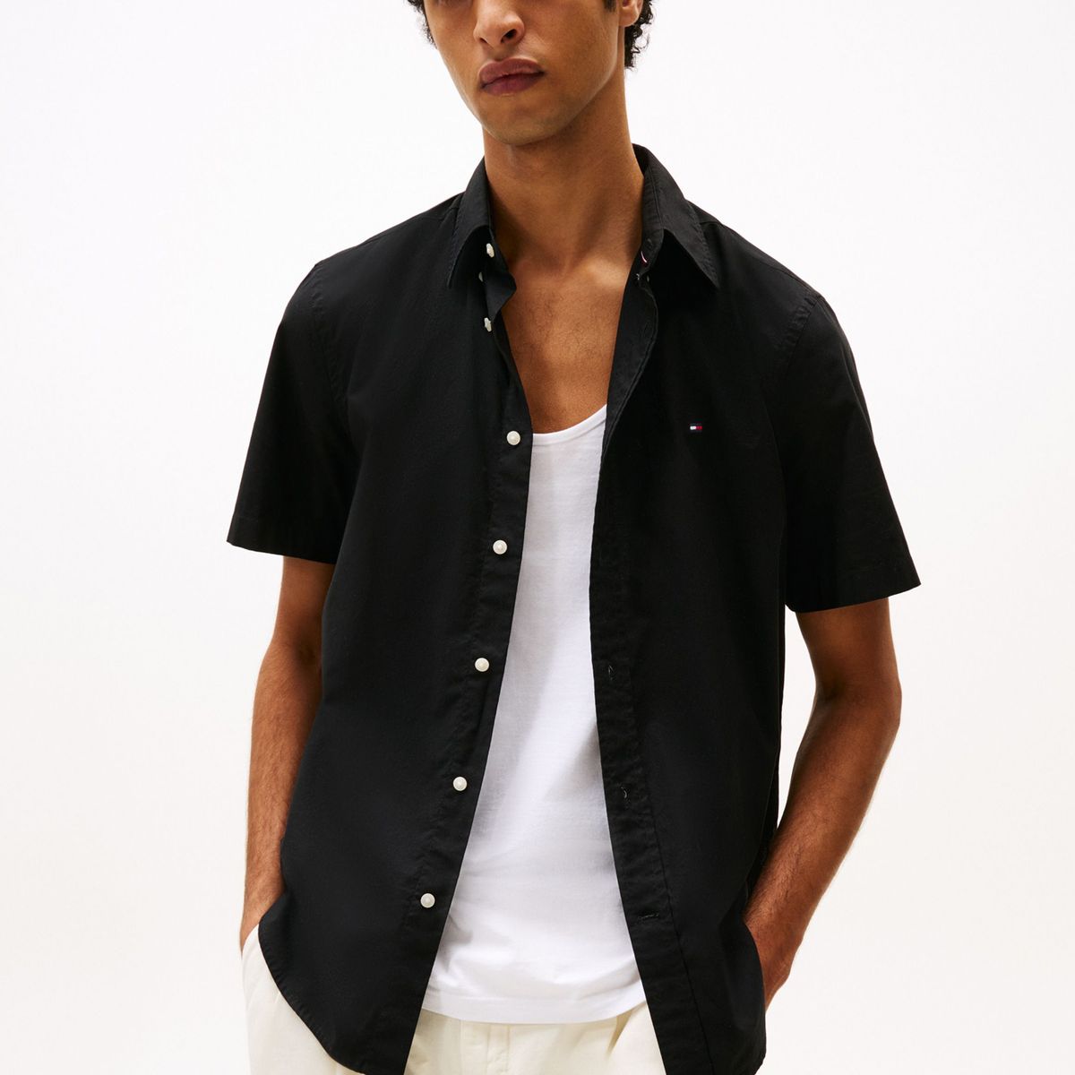 TOMMY HILFIGER - Camisa negra poplin solida Tommy Hilfiger