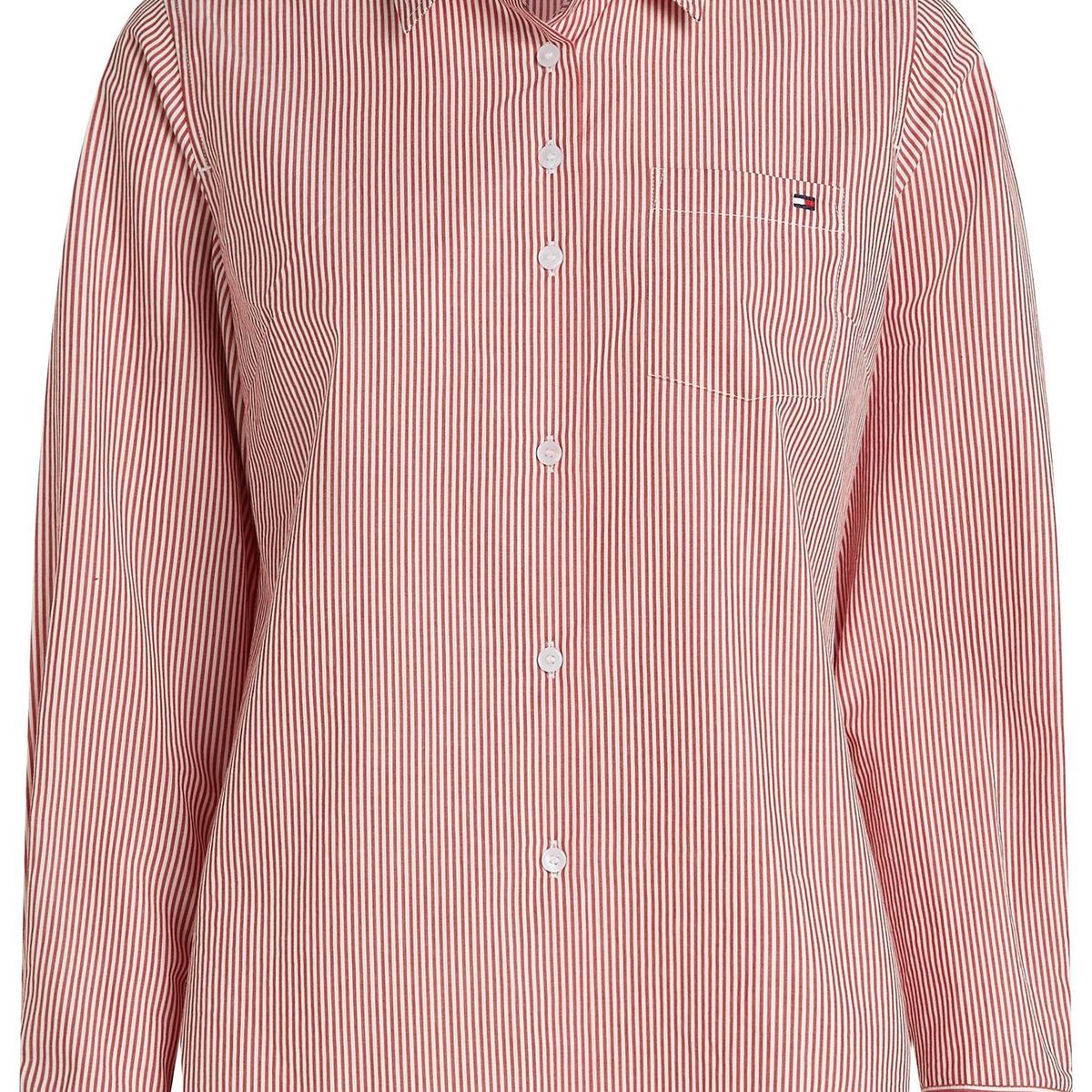 TOMMY HILFIGER - Camisa roja poplin a rayas con logo Tommy Hilfiger