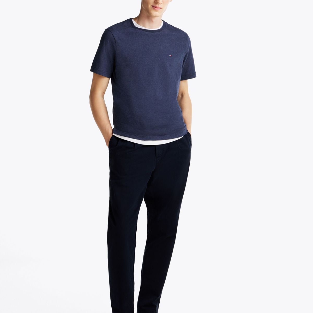 TOMMY HILFIGER - Camiseta azul jaspeada de cuello redondo Tommy Hilfiger